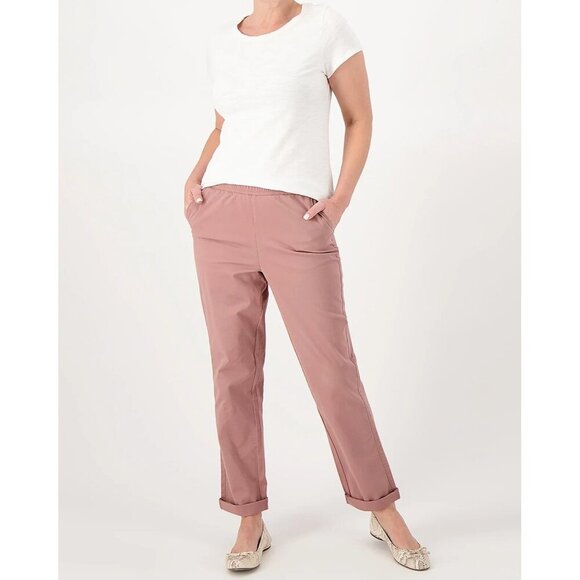 Denim & Co EasyWear Twill Pull-On Pants Coral Size L Relaxed Fit NWT Comfort - Picture 1 of 7